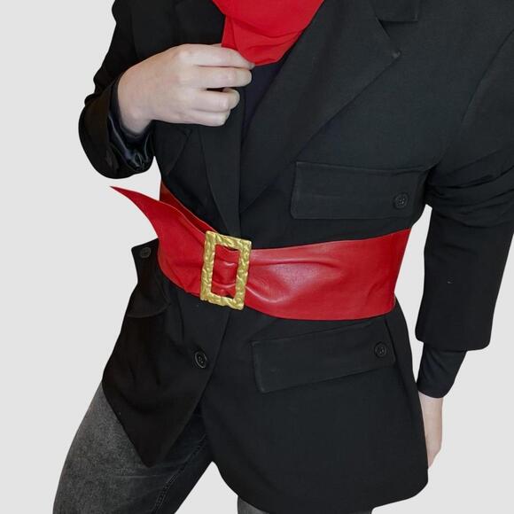 Genuine leather Vintage Express Red Leather Belt with Textured Gold Buckle Sz L - Picture 1 of 8
